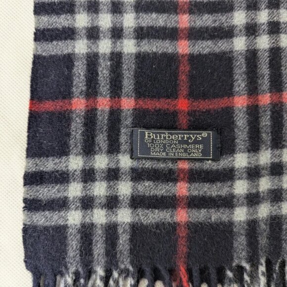 BURBERRY London Vintage Classic Nova Check Knit 100% Cashmere Fringe Black SCARF - Picture 4 of 6